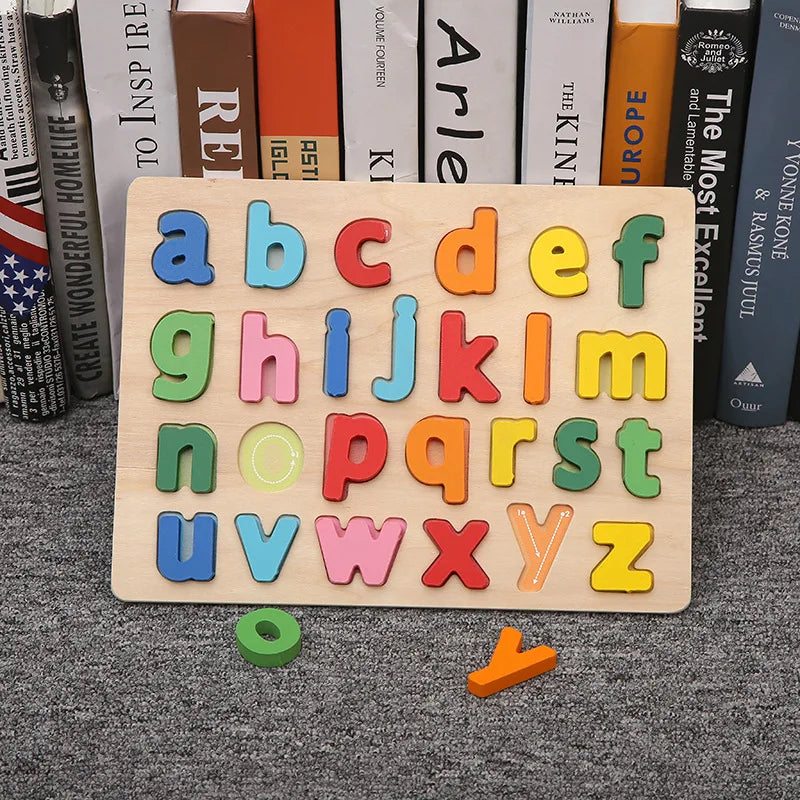 Montessori  Wooden Puzzle Toys  Cognitive Letter Number Hand Grab Puzzle Board Early Educational Toys for 2 to 4