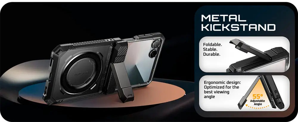 For Samsung Galaxy Z Flip 7 Case UB Grip Military-Grade Rugged Back Phone Case with Stand & Front Screen Protector