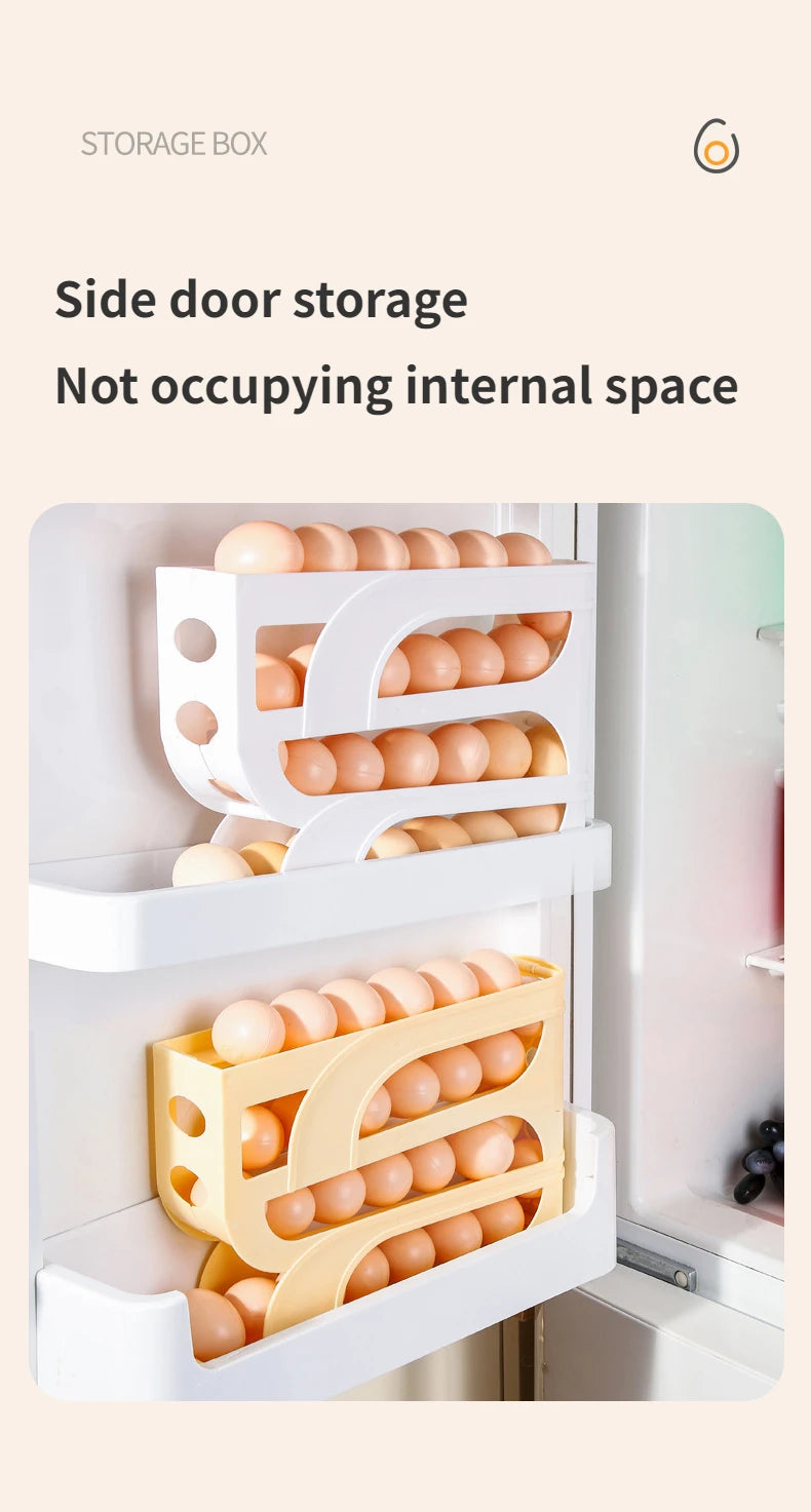 3/4-Layer Egg Storage Box – Automatic Rolling Slide Refrigerator Side Door Egg Rack Organizer