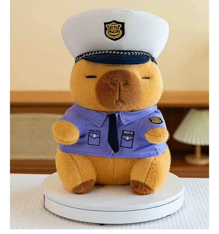 Cute Capybara Police Plush Toy Soft Stuffed Pillow