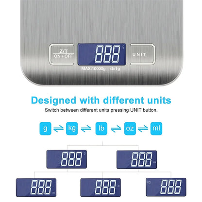 5/10KG Kitchen Scales Stainless Steel Weighing for Food Diet Postal Balance Measuring LCD Precision Electronic Scale