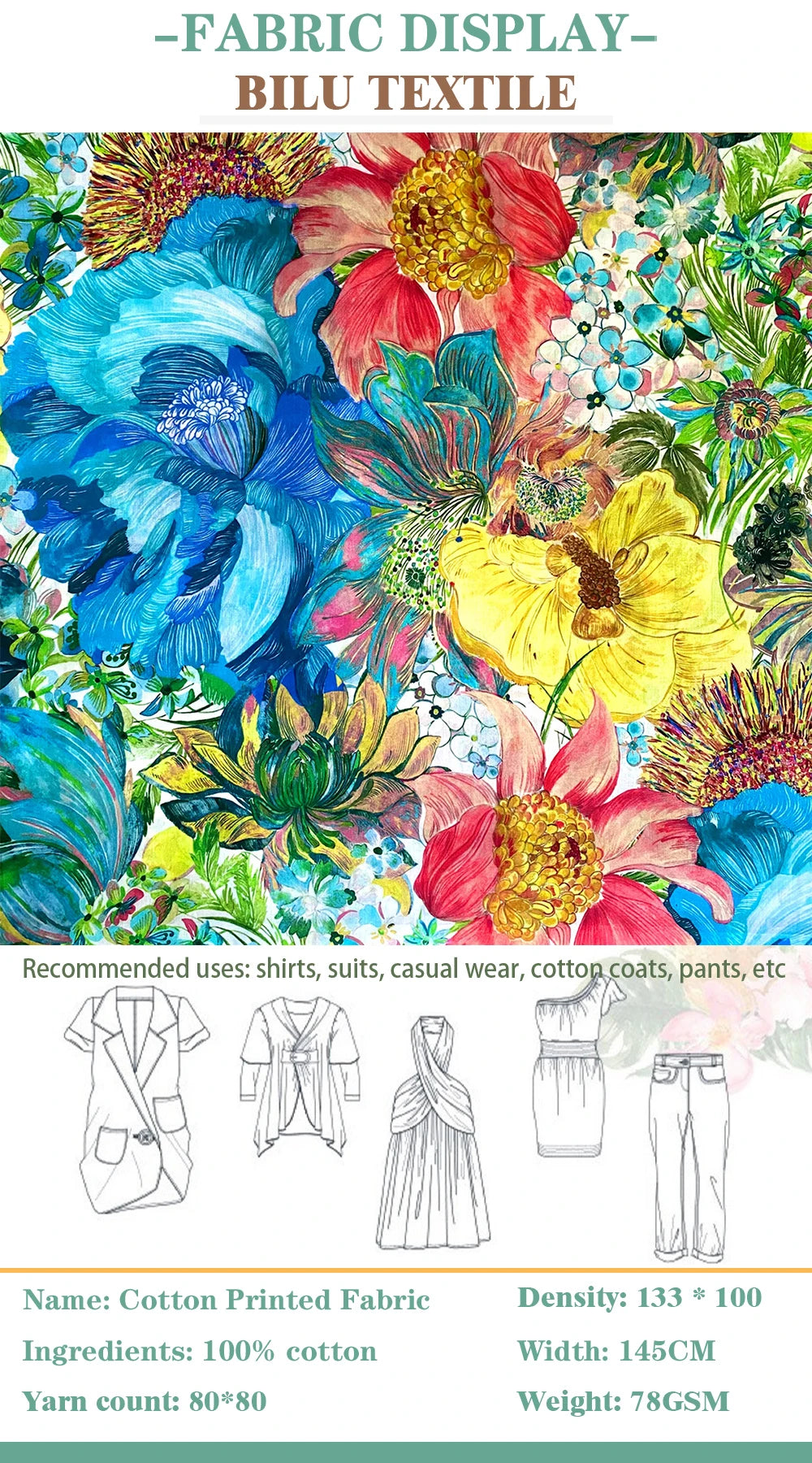 1/2/3/5/10M 100% Cotton Poplin 80S Marina seaflower Like liberty Fabric Kids Sewing Handmade DIY Dresses Skirt Designer Material