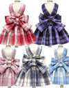 Dog Dress Harnesses with Leash Set Plaid Puppy Girl Skirt Doggy Dresses with Leash Ring Doggie Clothes for Small Medium Dogs