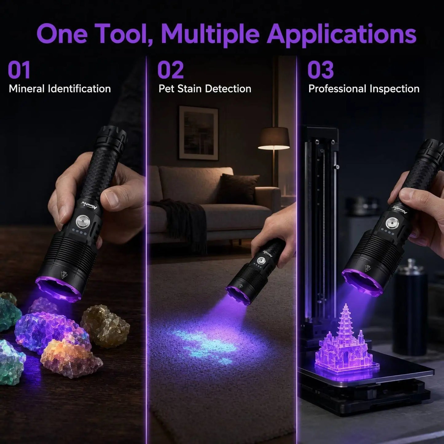 40W 365nm UV Rechargeable Blacklight Flashlight