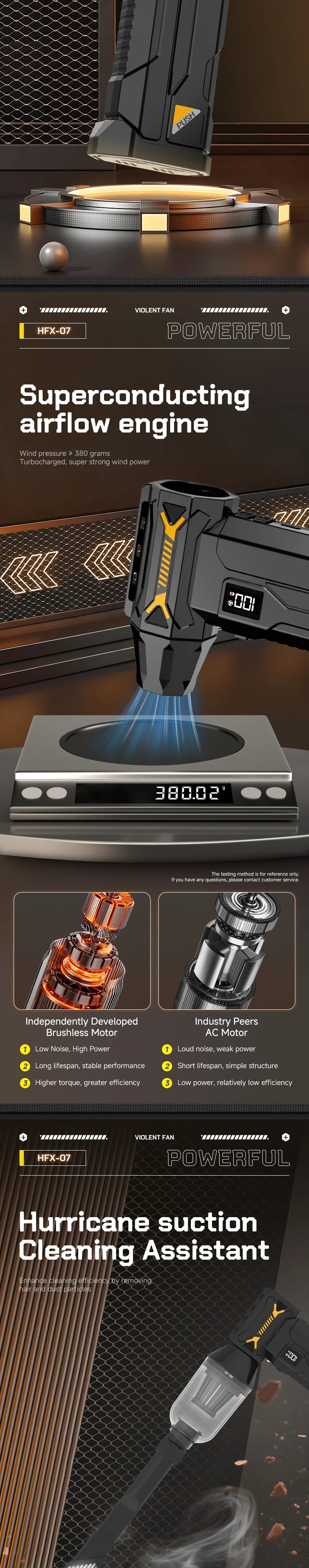 580000 RPM powerful turbo blower, cordless vacuum cleaner, electric snow blower, 380g blowing force, LED lighting, car cleaning