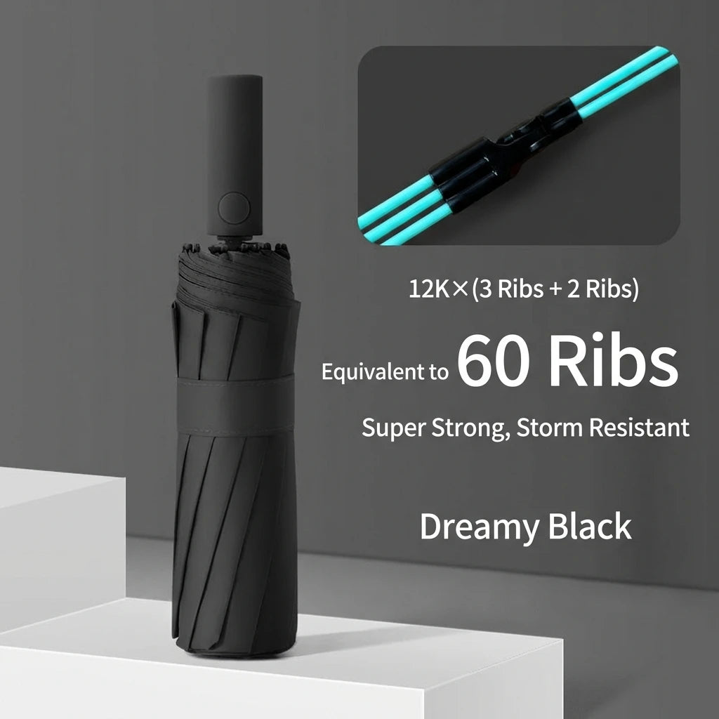 60 Rib Reinforced Large Folding Umbrella Thick Fabric Windproof Sun Rain Protection Travel Business Umbrella