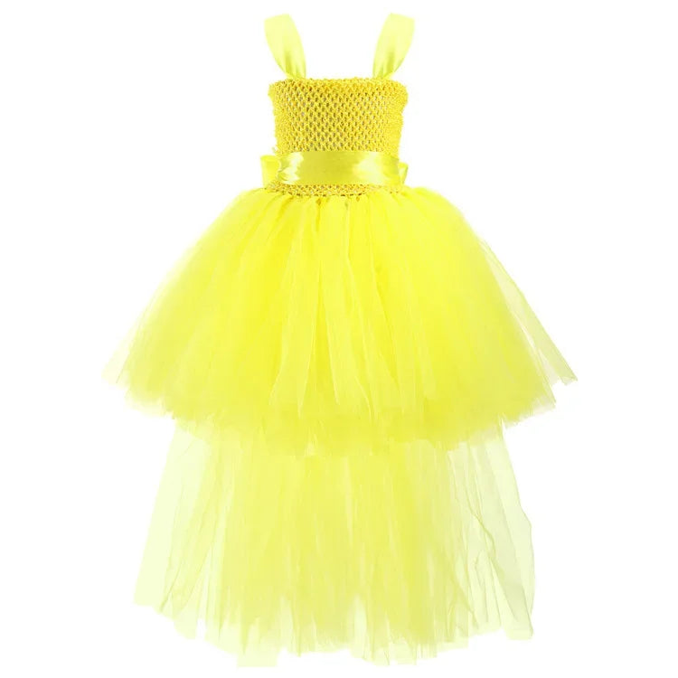Kids Girls Black Devil Unicorn Tutu Dress V-Neck Train Fallen Dark White Angel Fancy Party Dress Carnival Halloween Costume