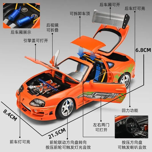 1 24 Scale Supra A80 JDM Supercar Diecast Pull Back Model Car with Sound and Light
