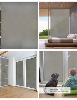 Gray Matte Window Film Privacy Stained Glass Film Static Cling Self Adhesive Film Frosted UV Protective Glass Vinyl for Home