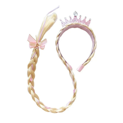 Princess Girls Flowers Headband Flower Fary Dress Up Weaving Long Braid Wig Headband Kids Halloween Rapunzel Cosplay Head Wear