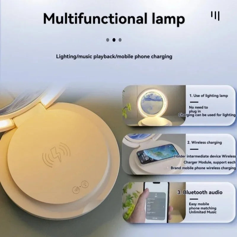 three in one folding sand painting bedside table lamp multifunctional wireles charging Bluetooth sound system music