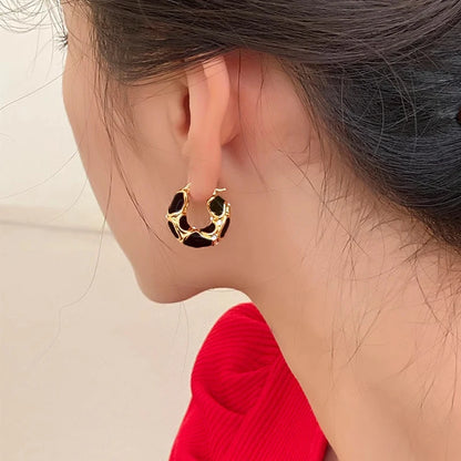 Trendy Enamel Color Metal Texture Small Hoop Earrings for Women Gold Plated Statement Ear Buckle