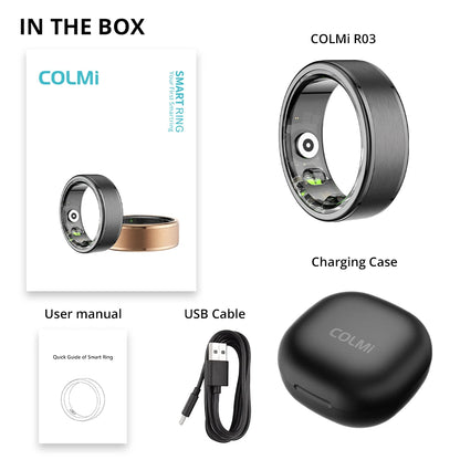 R03 Smart Ring Charging Case Men Women, Battery Life 39 Days, Health Monitor, IP68 & 5ATM Waterproof, Multi-sport Mode