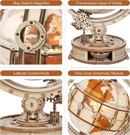 Wooden Puzzles Luminous Globe ST003 Toy Building Sets Wooden Globe Model Kits with LED Light