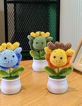 3 Pcs Handmade Crochet Dragon Flower Pot Home Room Decoration Finished Wool Knitting Office Desktop Ornament Christmas Birthday Gifts