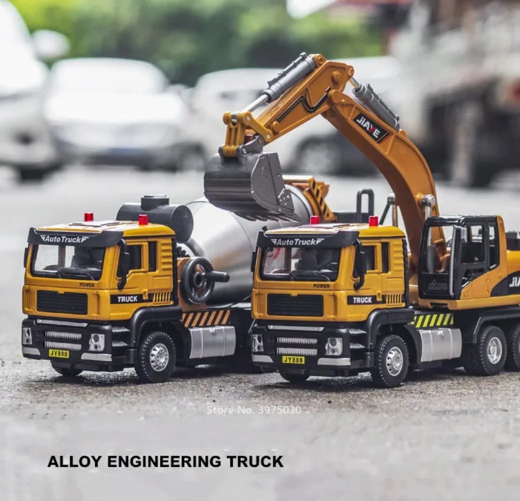 1:50 Scale Mixer Excavator Car Model Toy Simulation Sound Light Metal Die-cast Engineering Cement Transport Vehicles Gifts