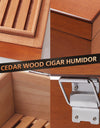 Cigar Humidor with Digital Hygrometer, Humidifier and Accessory Drawers, Glass Top Spanish Cedar Humidor, Holds 20-35 Cigars