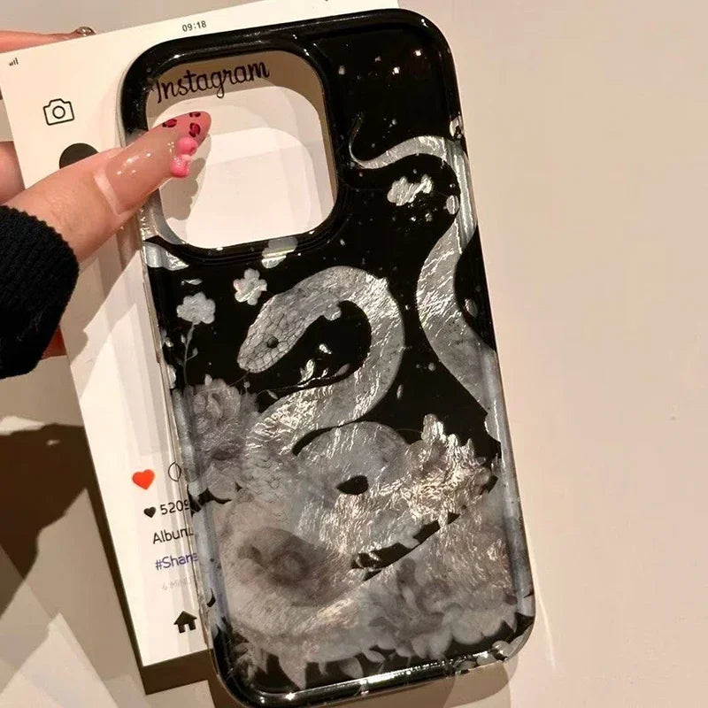 Flower Snake Phone Case For iPhone 16 15 14 16 Pro Glitter Cover