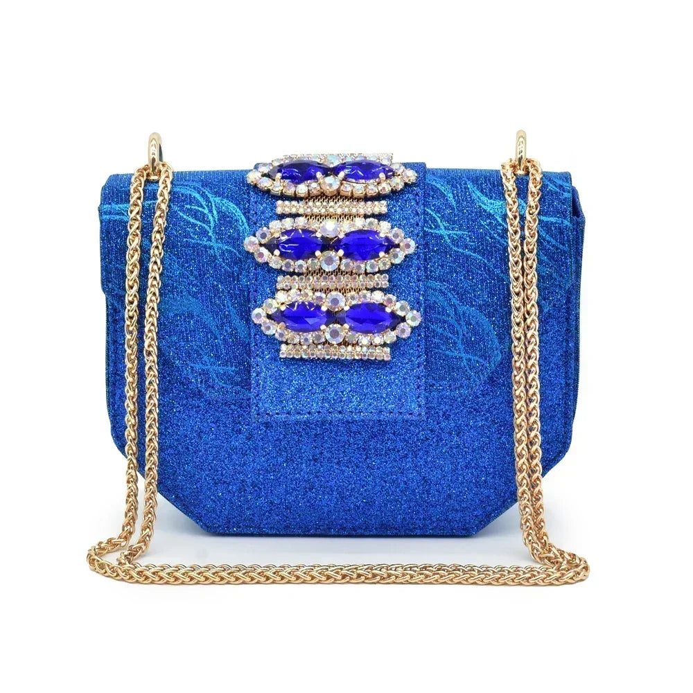 Women Shoes and Bags To Match Set Italy Lady Crystal Low Heels Pointed Toe Party Shoe and Bag African Women Ladies Wedding Pumps