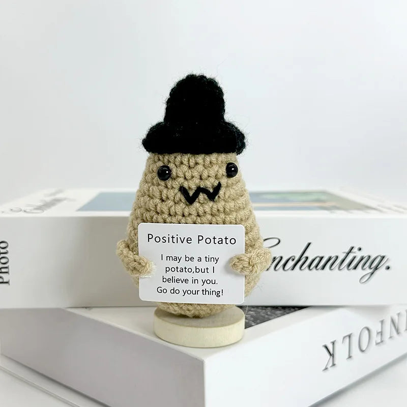 3 Pcs Funny Positive Crochet Sunshine Doll Desktop Ornament Handmade Cheer Emotional Support Positive Sun with Card Home Party Decor