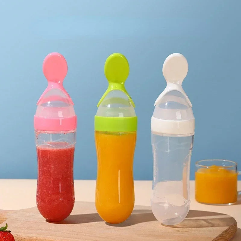 Squeezing Baby Feeding Bottle Silicone Newborn Baby Training Rice Spoon Infant Cereal Food Supplement Feeder Toddler Milk Bottle