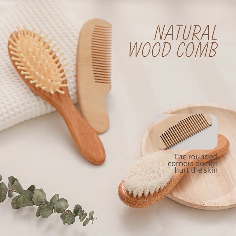 Let's Make Baby Care Hair Brush For Kids Girl Bath Showerb Pure Natural Wool Wooden Comb Hairbrush Infant Newborn Massager