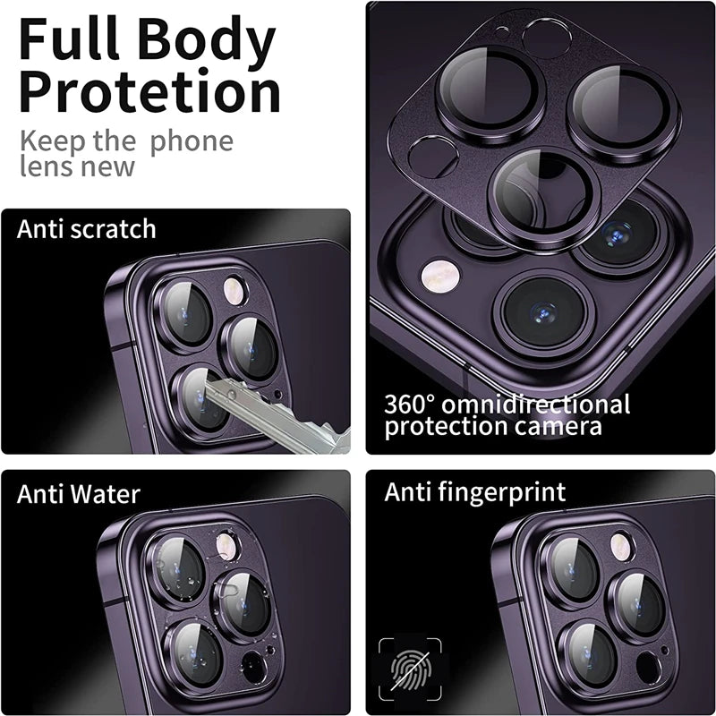 Full Cover Metal Camera Lens Protector on For iPhone 14 Pro Max Plus Tempered Glass For iPhone 11 12 13 Pro Max Mini Metal Film