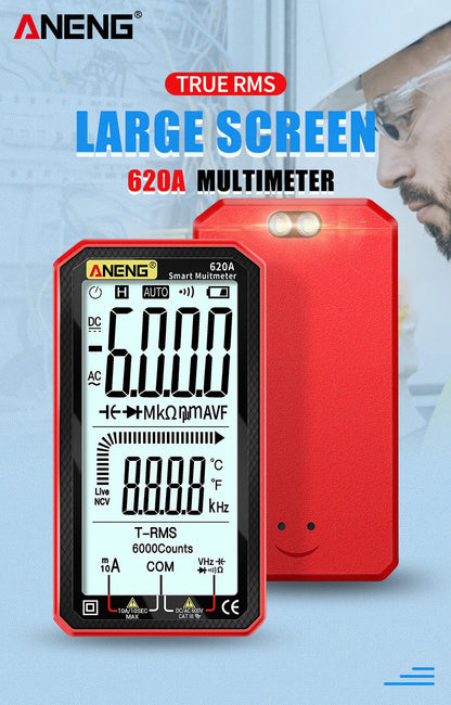 6000 Counts Digital Smart Multimeter Transistor Testers True RMS Auto Electrical Capacitance Meter Temp Resistance