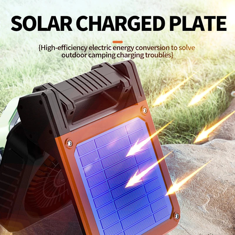 Outdoor Solar Rechargeable Camping Fan Light Foldable Tent Lantern with LED Light USB Portable
