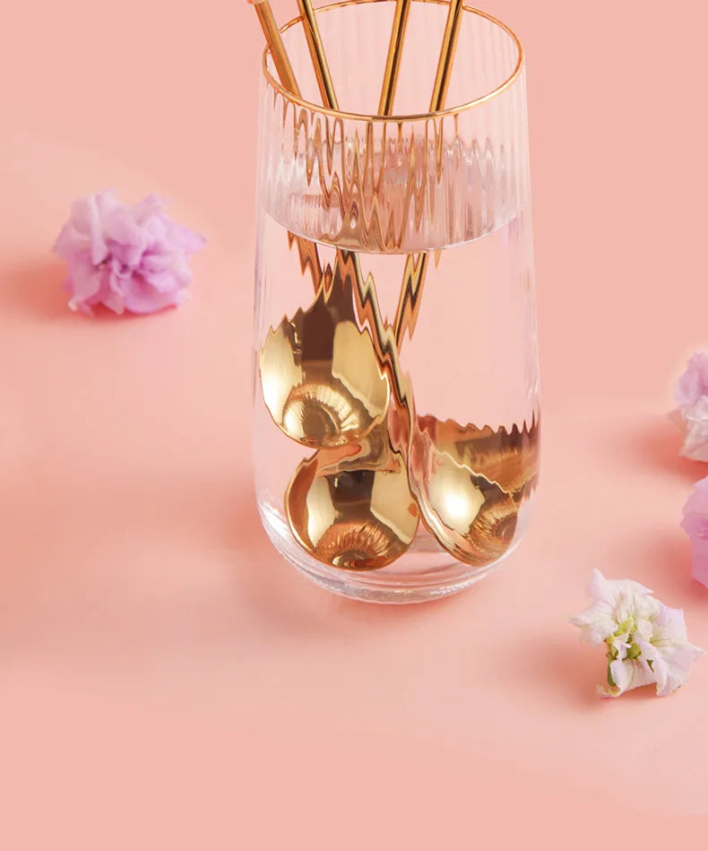 Colorful Cherry Spoons Long Handle Dessert Spoon 304 Stainless Steel Petal Teaspoons Catoon Blossom Star Fish Shape Home Decor