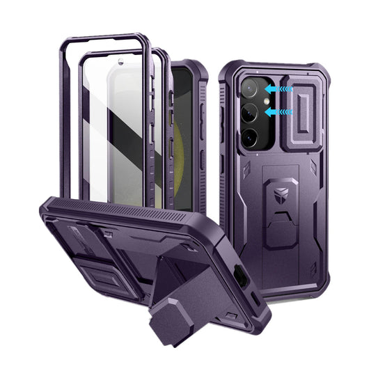 For Samsung Galaxy S24 Case 6.2 inch with Built-in Slide Camera Cover Full Body Rugged Case Built-in Screen Protector Kickstand