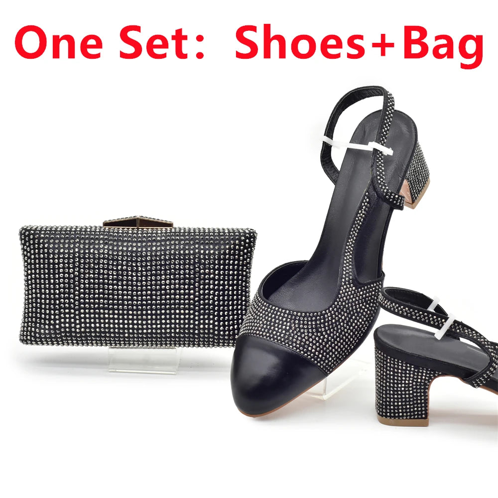 Silver Shoe and Bag Set for Party in Women Shoes and Bags Set for Women Italian African Women Wedding Shoes with Rhinestone