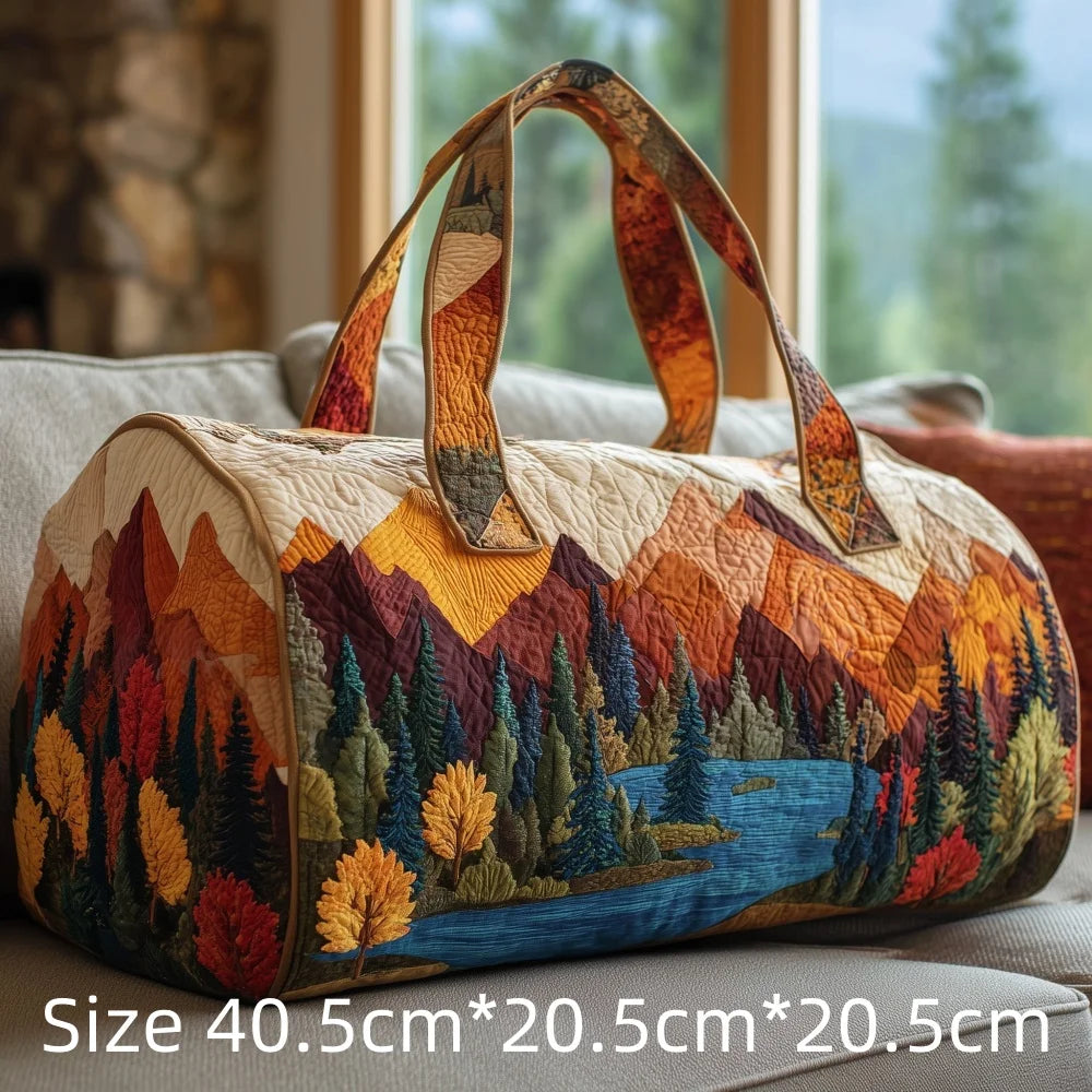 3D Print Quilted Duffle Bag Mountain Forest Lake Cabin Scenery Weekend Gym Overnight Bags Carryall Handbag Travel Camping Hiking