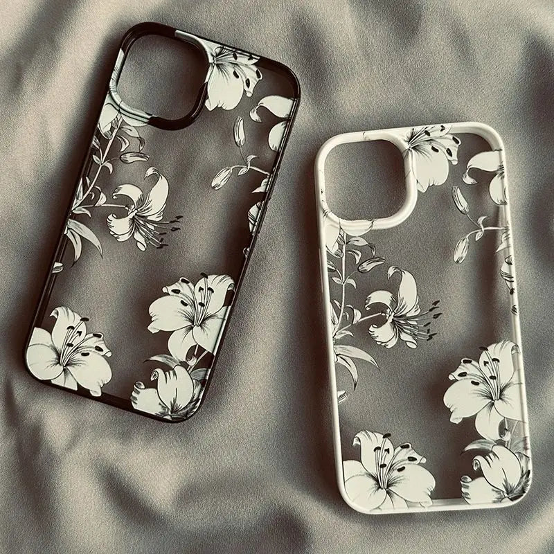 Transparent Lily Flower Floral Case For iPhone 16 15 14 Pro Max 14 Plus Mini Acrylic Clear Funda Cover