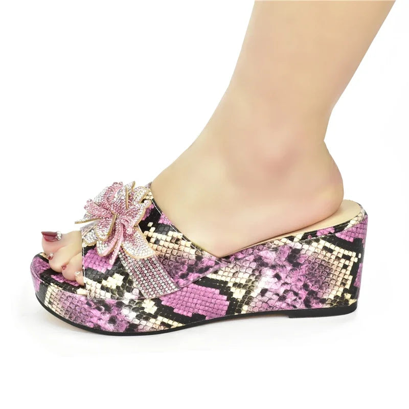 High Heels Women Ladies PU Wedges Shoes Ladies Shoes and Sandals Fashion Platform Leopard Pattern Rhinestone Woman Pumps