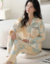 Women’s Winter 100% Cotton Pajama Set – Loose Fit, Turn-Down Collar, Long Sleeves, Cute Pink