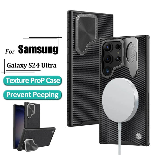 Nylon Texture do Prop Magnetic Case For Samsung Galaxy S24 Ultra Case Fiber Camera Flip Bracket Shockproof Back Cover