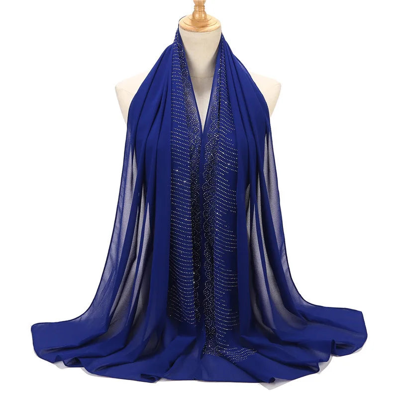 Tassel Diamond Muslim Hijabs Luxury Sequin Chiffon Scarf For Women Dress Abaya Hijab Veil Scarf Long Shawls Turban