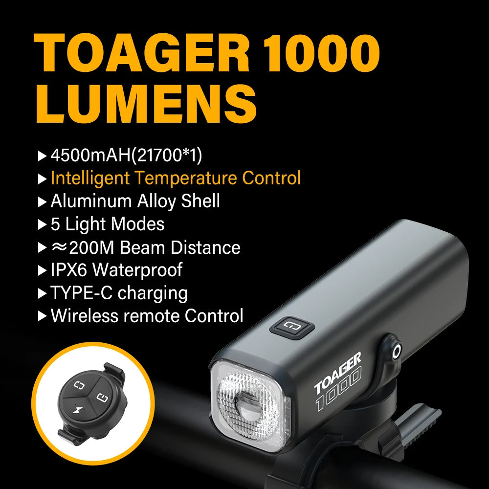 1000LM Bike Light Front Lamp Type C Rechargeable LED 21700 4500mAh Bicycle Light IPX6 Bicycle headlights Bike Accessories