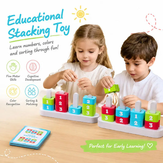 Wooden Number Stacking and Matching Game for Two Players