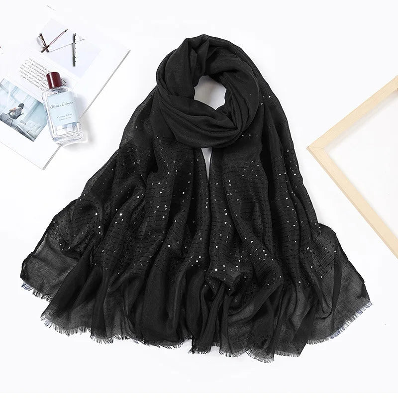 Cotton Hijabs Scarf Muslim Islamic Headscarf For Women Lady Soft Cotton Linen Tassel Sequins Islamic Hijab Shawl Wraps