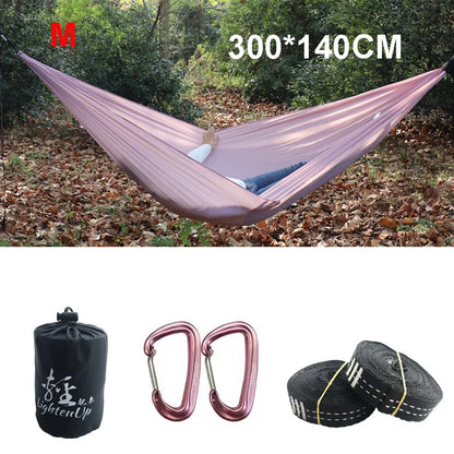 300x140cm Single Camping Hammock Lightweight Parachute Hammock with 2 Tree Strap 2 Hooks Lightweight Portable Camping Hammocks