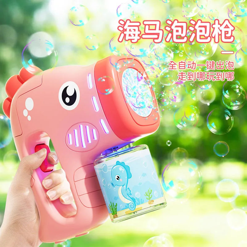 12 Holes Electric Bubble Gun Kids Toy Bubbles Machine Automatic Soap Blower with Light Summer Outdoor Party Games