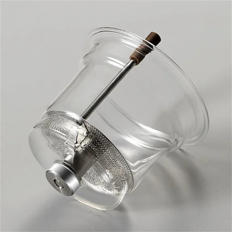 Water Separation Glass Teapot with One Click Tea Infuser and Wood Handle