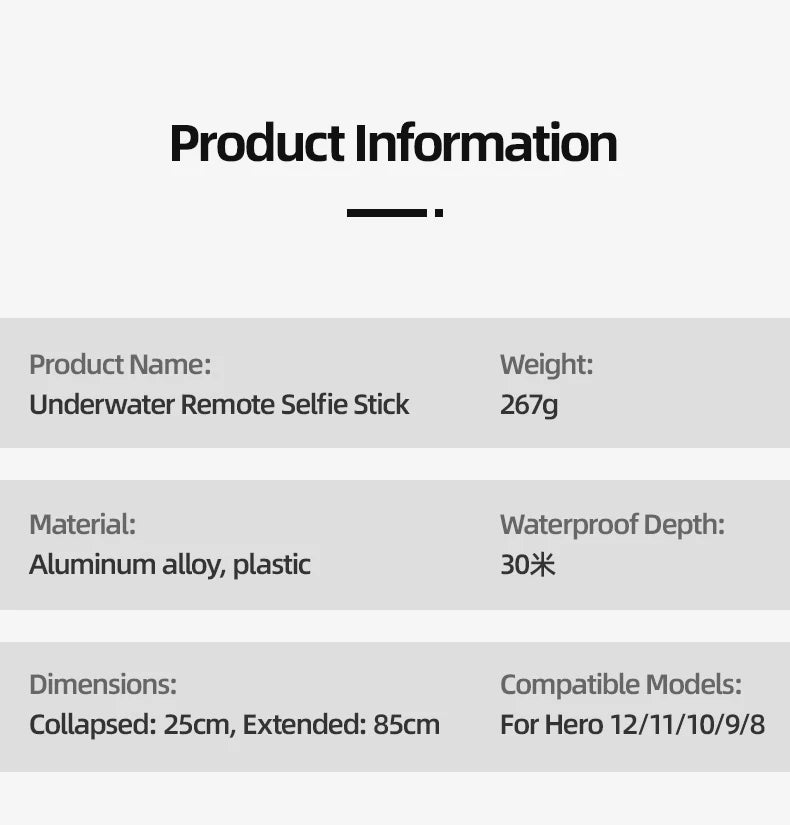 Underwater Bluetooth Selfie Stick with Wireless Remote for GoPro Hero 8 9 10 11 12