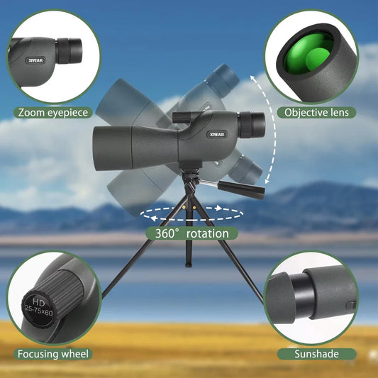 25-75x60 Telescope Spotting Scope Powerful Zoom Monocular FMC BAK4 Waterproof For Bird Watching Target Shotting With Tripod