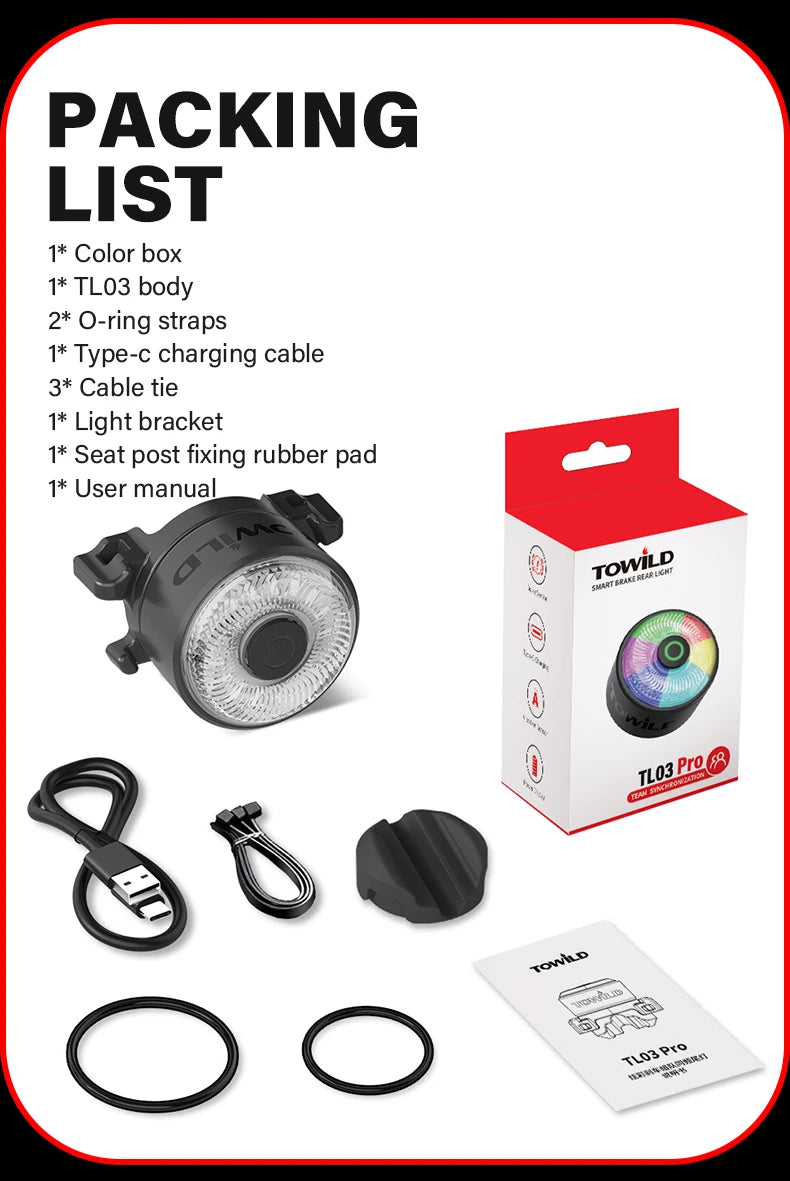 Team Sync Tail Light 50m Auto Brake Sensing Bicycle Rear Light LED Rechargeable IPX6 Waterproof Cycling Taillight