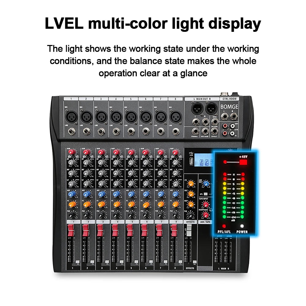 CT80S 8 Channel Professional Audio Mixer with 48V Phantom Power