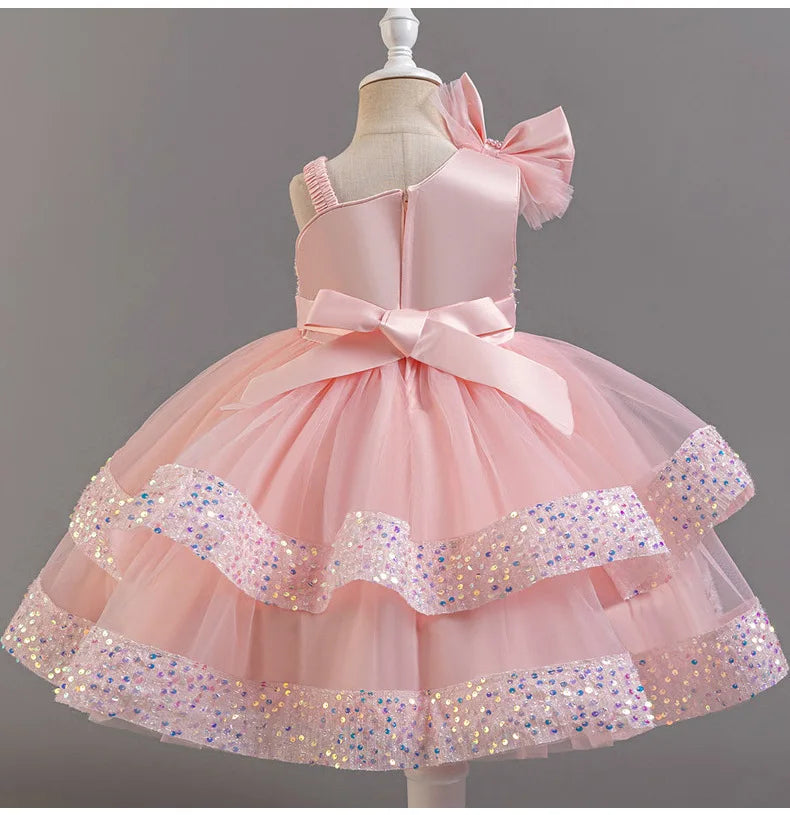 New Girls Sequin Tulle Cake Dress - Sparkling Layered Princess Gown for Baby‘s 1st Birthday & Banquet