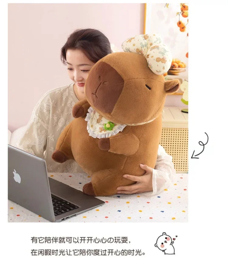 55cm Kawaii Capybara Plush Toy Cartoon with Bow Apron Stuffed Doll Large Cute Baby Gift Kids Birthday Xmas High Quality